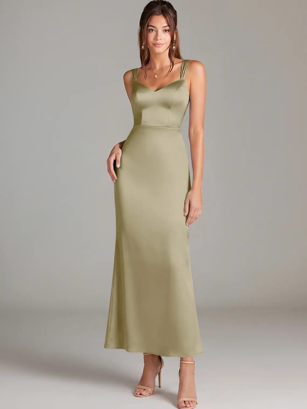 Azazie Denice Stretch Satin Bridesmaid Dress Moss Green Size A2